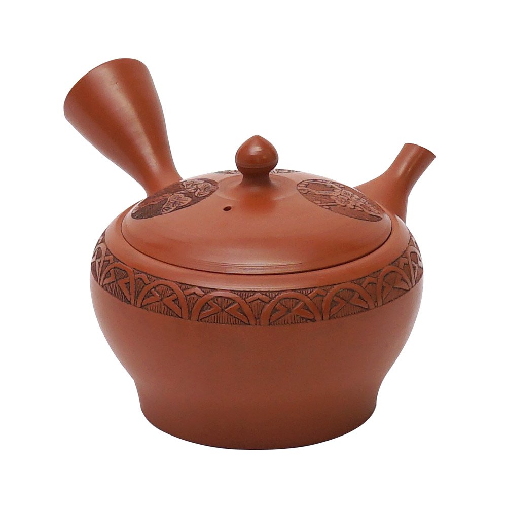 Amazon｜ヤマキイカイ(Yamakiikai) 急須 昭刻作 朱泥鉄鉢型松竹梅彫